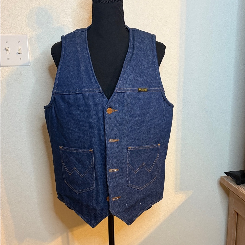 Vintage Wrangler Blue Denim Vest with Brown Buttons